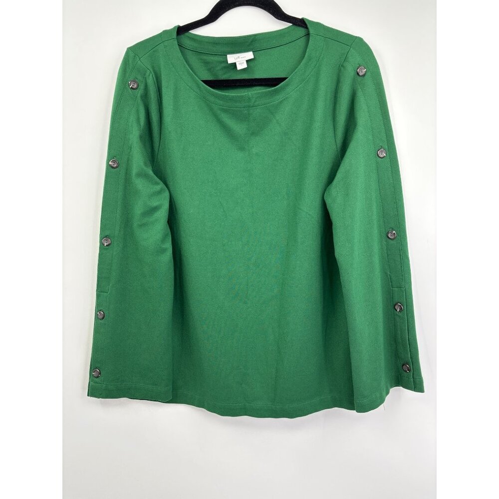 J. Jill Ponte Pullover Top Long Sleeve Accent Button Casual Green Large